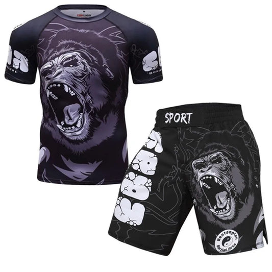 Black Gorilla Short Sleeve Rash Guard and Shorts Set