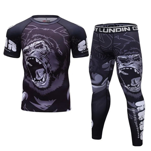 Black Gorilla Short Sleeve Rash Guard and Spats Set