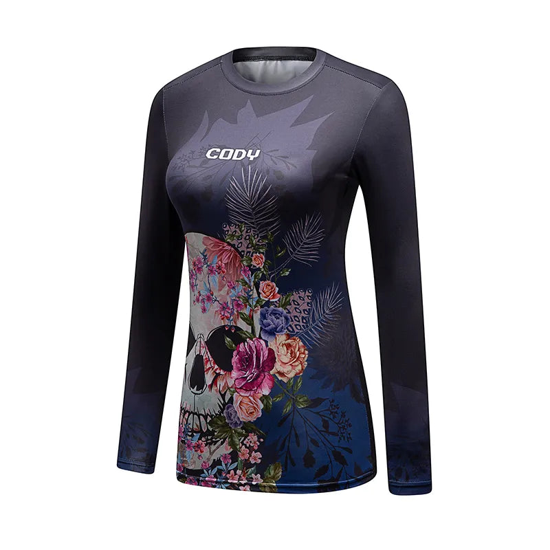 Flowers and Skull Women's Long Sleeve Rash Guard