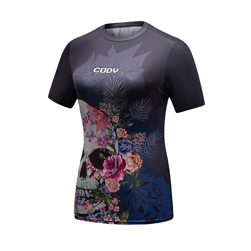 Flowers and Skull Women's Short Sleeve Rash Guard